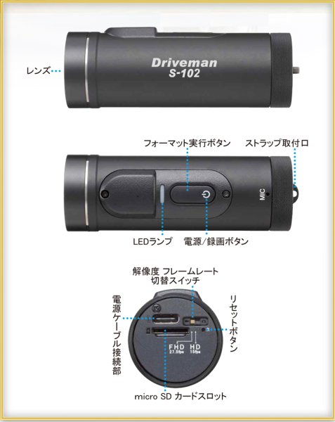 画像3: S-102 バイク用ドライブレコーダー ACアダプタ別 Driveman (3)