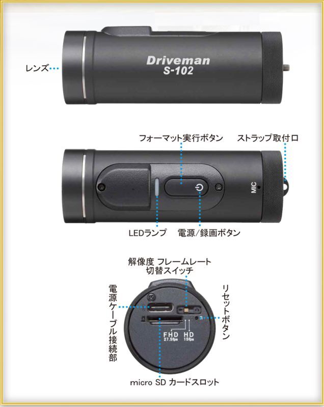 バイク用ドライブレコーダー Driveman S-102